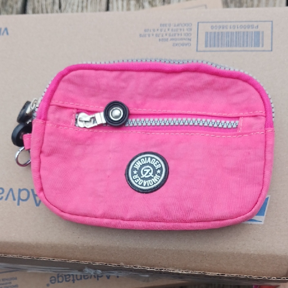Kipling-Inspired Pink Canvas Coin Pouch
